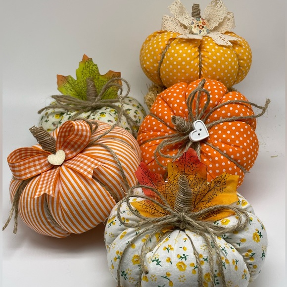 Hand Crafted Other - One Orange Pumpkin of Your Choice Stuffed Fabric Pumpkins Fall Farmhouse Decor